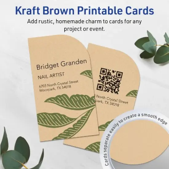 Avery Rectangle Business Cards, 2" x 3-1/2", Kraft Brown, 80 Total image {2}