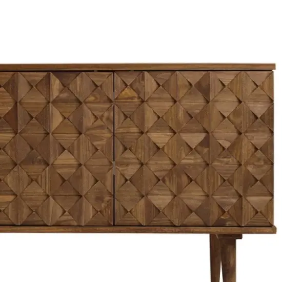 58" Modern Boho Solid Pine Wood Closed Storage Sideboard Brown - Saracina Home image {3}