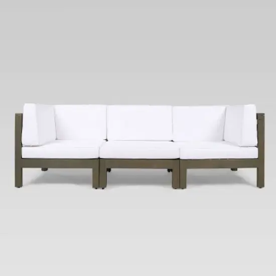 Brava 4pc Acacia Modular Sofa and Table Set - Gray/White - Christopher Knight Home image {4}