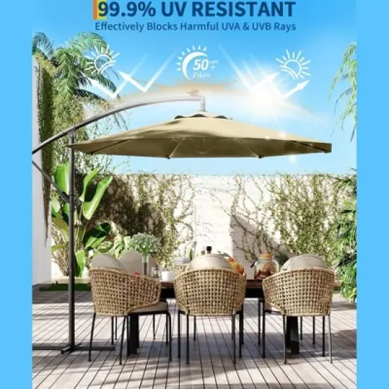 10FT  Cantilever Umbrella, Base Included - for 2-6 People, 360-Degree Rotation & Infinite Tilt, Fade-Resistant Canopy for Deck Pool Garden Backyard image {2}
