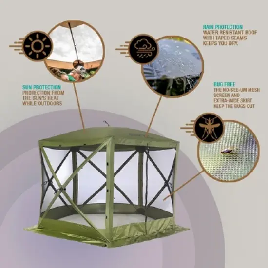 CLAM Quick-Set Venture Portable Pop-Up Outdoor Camping Gazebo Screen Tent Sided Canopy Shelter with Ground Stakes and Carry Bag image {3}