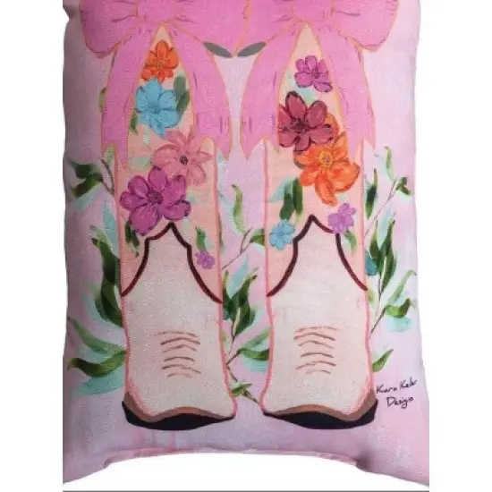 Manual Woodworkers and Weavers Boots with Bows Outdoor Pillow &ndash; Pink Floral Climaweave Cushion with Weather-Resistant Fabric image {2}