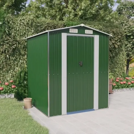 vidaXL Garden Shed Green Galvanized Steel Large Garden Shed - 75.6" x 75.2" x 87.8" image {1}