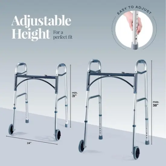 MedicalKingusa Walkers for Seniors - Folding Walker with Front Wheels, Adjustable Height, Lightweight Aluminum, Supports Up to 350 Pounds image {1}