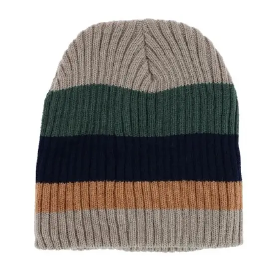 CTM Men's Heavy Knit Wool Blend Striped Winter Beanie Hat image {4}