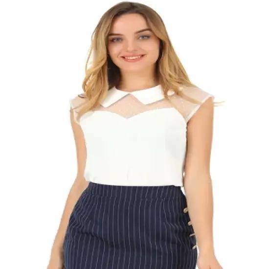 Allegra K Women's Mesh Semi Sheer Work Office Top Peter Pan Collar Shirt image {6}