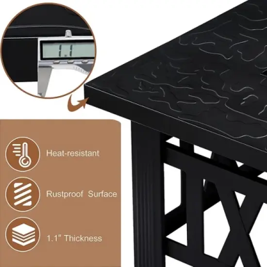VECELO 30" Square Propane Fire Pit Table Faux-Stone Tabletop 50,000 BTU Gas with Mesh Lid Black image {7}