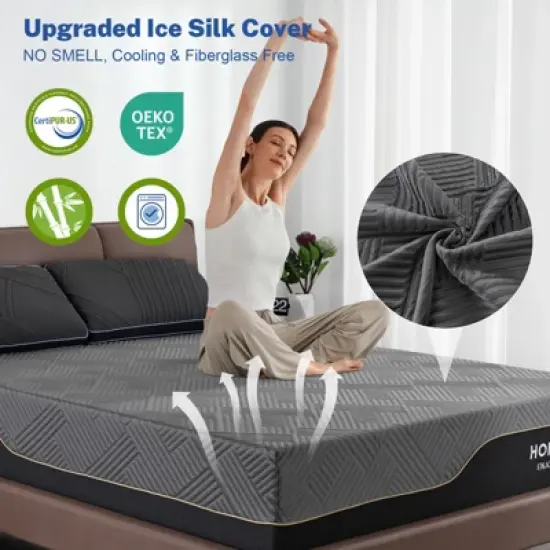 Vipbear 10/12 Inch Extra Firm Memory Foam Mattress,Cooling Gel Green Tea Bed Mattresses,Flip Firm Mattress for Back Pain,CertiPUR-US,Made in USA image {6}