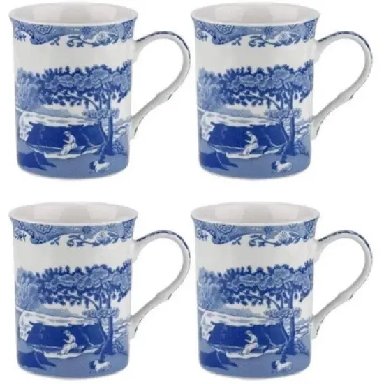 Spode Blue Italian 12oz Porcelain Mug, Set of 4 - Compact Hot Beverage Cups with Ornamental Scenic Pattern & Glazed Finish image {3}