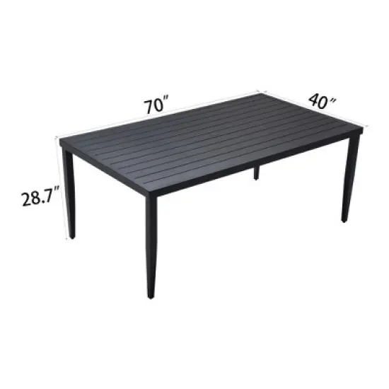 DOMETOUR Outdoor Patio Aluminum 40"x70" Rectangle Dining Table with Tapered Feet & Umbrella Hole, Black image {3}