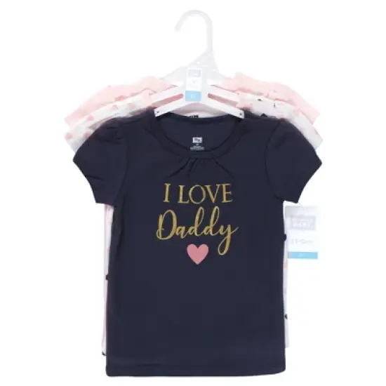 Hudson Baby Infant Girl Short Sleeve T-Shirts, Girl Daddy Pink Navy image {1}
