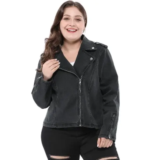 Agnes Orinda Women's Plus Size Outerwear Zip Closure Denim Biker Moto Jacket image {2}