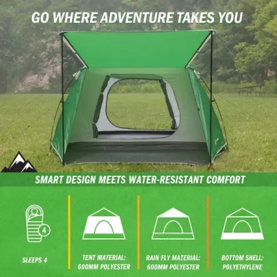 Wakeman Outdoors 4 Person Tent with Porch, Green image {3}