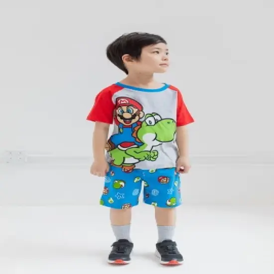 SUPER MARIO Nintendo Yoshi Mario T-Shirt and French Terry Shorts Outfit Set Toddler image {5}