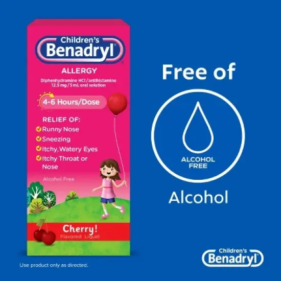 Children's Benadryl Diphenhydramine Allergy Relief Liquid - Cherry Flavor - 8 fl oz image {5}