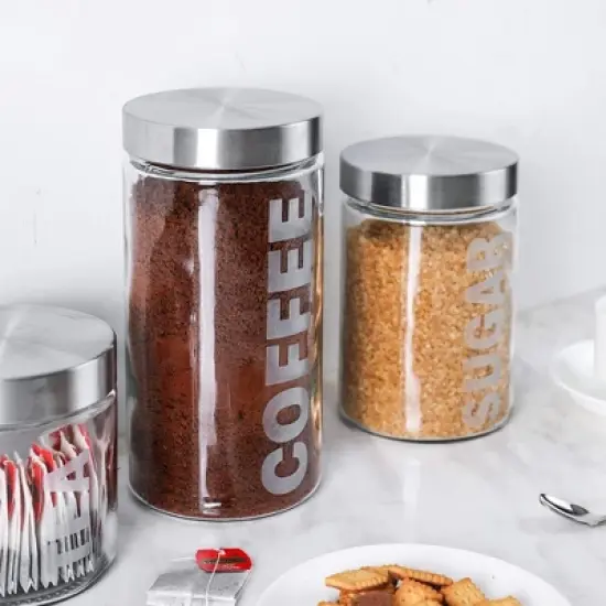 Whole Housewares Airtight Glass Canister Set for Coffee, Tea, and Sugar - Set of 3 image {2}