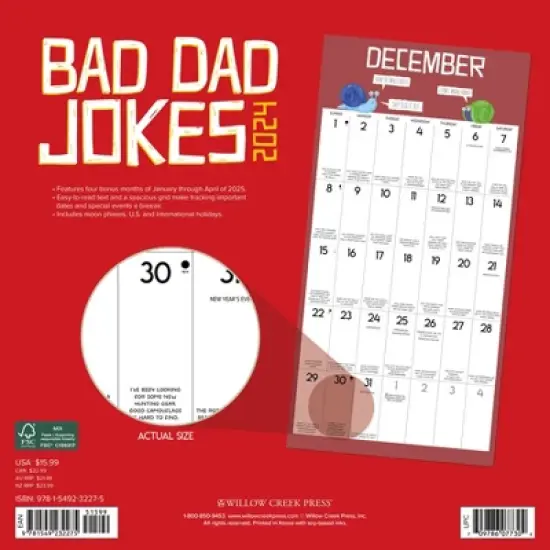 Willow Creek Press 2024 Wall Calendar 12"x12" Bad Dad Jokes image {1}