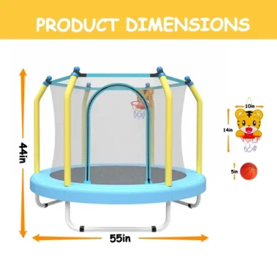 Racxily 55-inch Trampoline for Kids Indoor & Outdoor Small Toddler Trampoline with Basketball Hoop image {1}