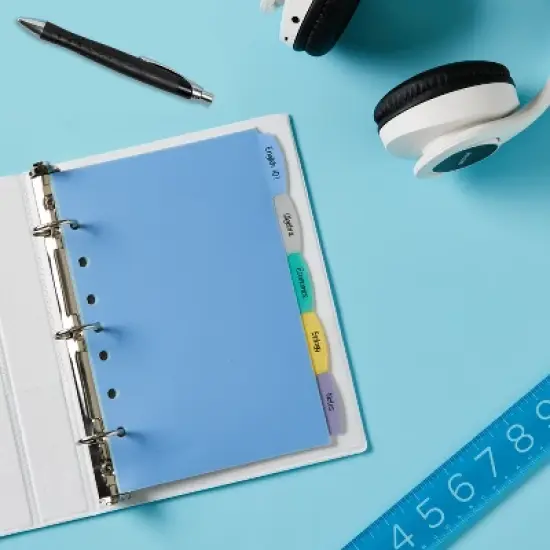 Avery Write & Erase Durable Plastic Mini Dividers for 3 Ring Binders and 7-Ring Binders, 5.5" x 8.5", 5-Tab Sets, Multicolor, 4 Sets (21982) image {6}