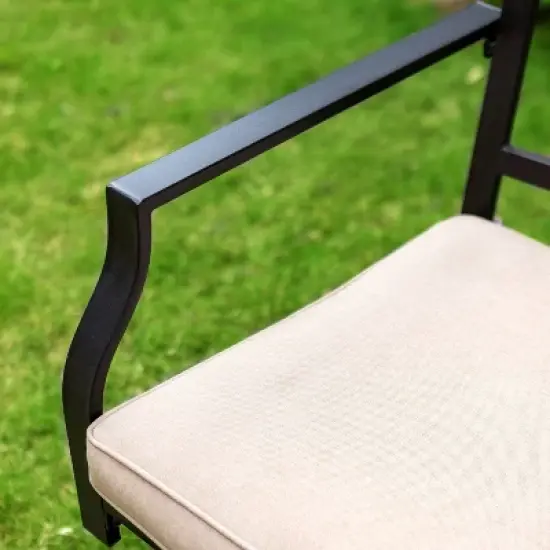 Captiva Designs 9pc Patio Slat-top Adjustable Steel Rectangle Dining Table & Black Metal Chairs image {9}