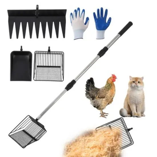 Garvee 3-in-1 Chicken Coop Cleaning Tool with Rake, Shovel & Scoop &ndash; Adjustable Stainless Steel Handle for Poultry Waste, Sand & Bedding image {7}