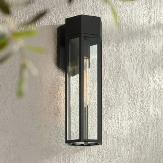 John Timberland Gambit 17" High Modern Outdoor Wall Light Fixture Mount Porch House Exterior Outside Weatherproof Matte Black Clear Glass Shade image {1}