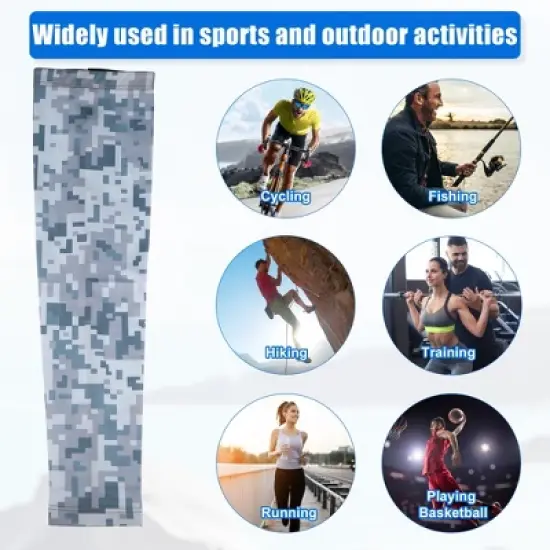 Unique Bargains Basketball Sports Camouflage Cooling Arm Elbow Compression Sleeve Gray White 1 Pair image {1}