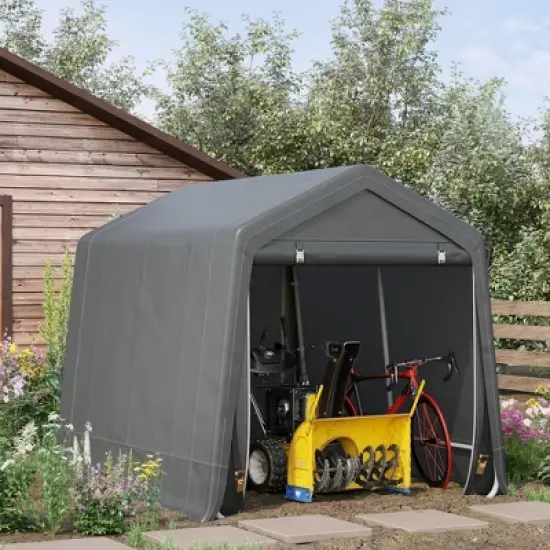 Outsunny Garden Storage Tent, Heavy Duty Bike Shed, Patio Storage Shelter w/ Metal Frame and Double Zipper Doors, Dark Grey image {2}