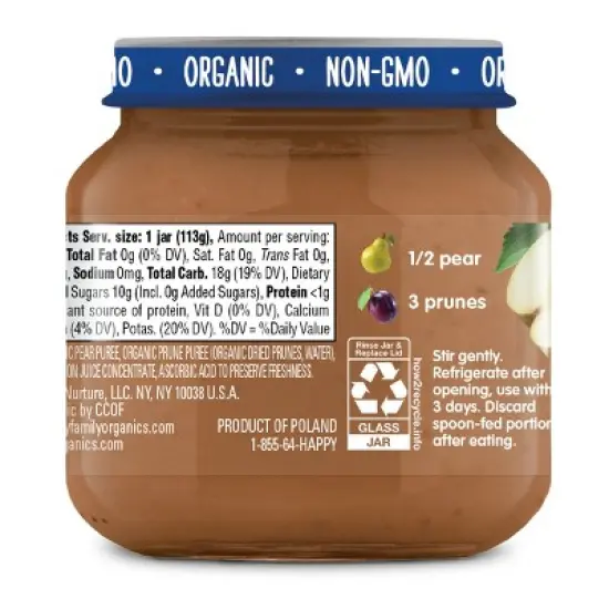 Happy Baby Organics Clearly Crafted Stage 2 Pears & Prunes Jar - 4oz image {1}