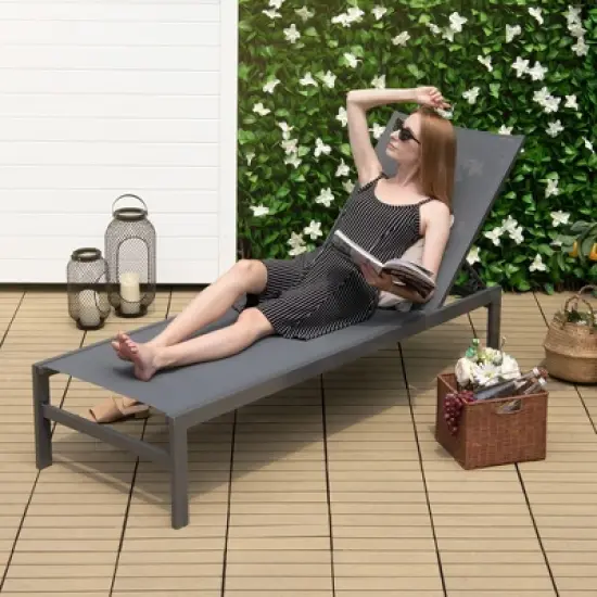 Tangkula Set Of 2 Patio Chaise Lounge Outdoor Adjustable Lounge Chair W/ 6-Position Backrest Grey image {1}
