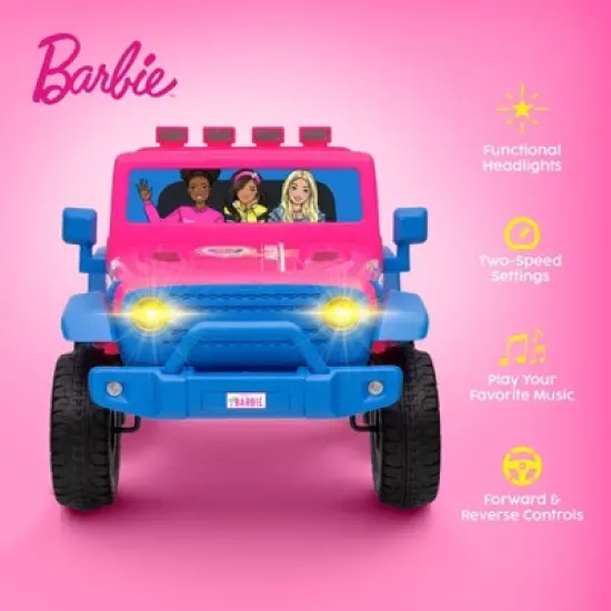 12V Jeep - Barbie Kids Ride‑On Car with LED Lights and Rechargeable Battery image {1}