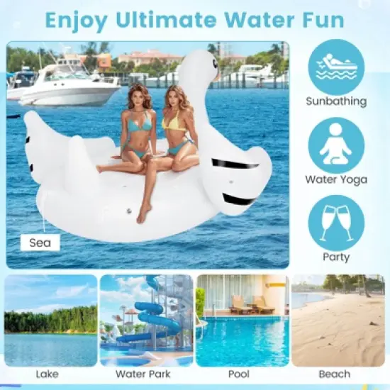 Costway Inflatable Swan Island Giant 4-Person Swan Pool Float with Cups Holders White image {4}