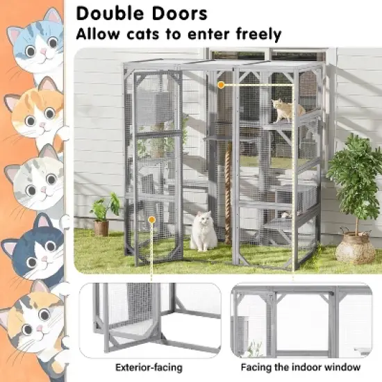 Gulches Light Grey Outdoor Cat House with Two Condos and Platforms image {4}