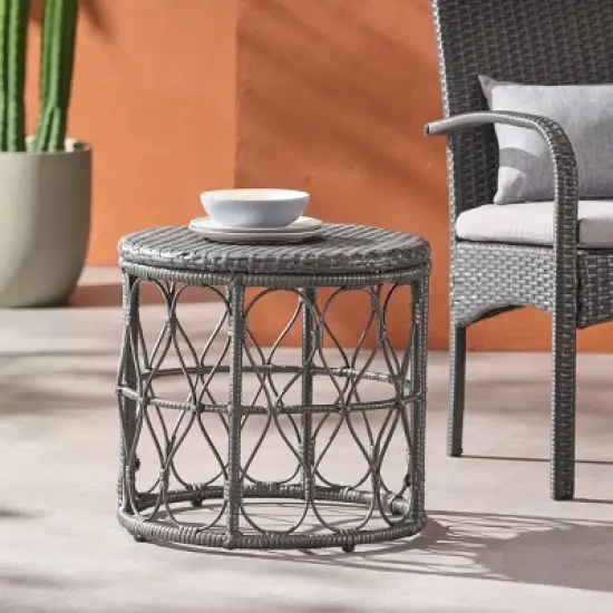 20'' Boho Wicker End Table with Open Lattice Frame,Round Accent Table for Small Patio Spaces-Cuddlewood image {8}