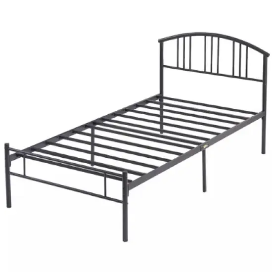 VECELO Queen/Full/Twin Bed Frame with Arched Headboard, Metal Platform Bed Frame with Underbed Storage Space, Black/White/Gold image {9}