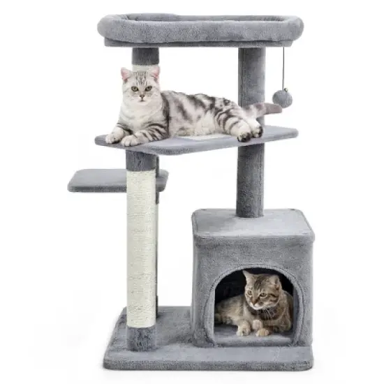 Costway Cat Tree Indoor Activity Cat Tower w/ Perch & Hanging Ball for Play Rest image {8}