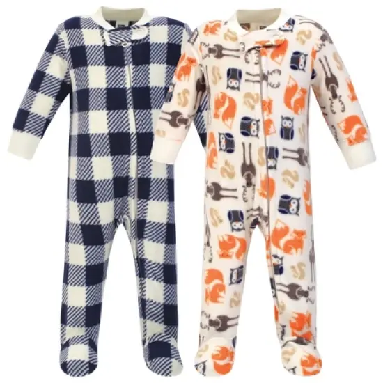 Hudson Baby Infant Boy Fleece Zipper Sleep and Play 2pk, Forest image {1}