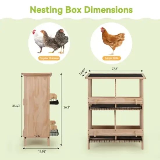 Sandinrayli Chicken Nesting Box,Wooden Nesting Boxes for Chickens with Asphalt Roof,4 Compartments Laying Eggs Boxes for Hen,Duck,Poultry,Bird,Dove image {7}