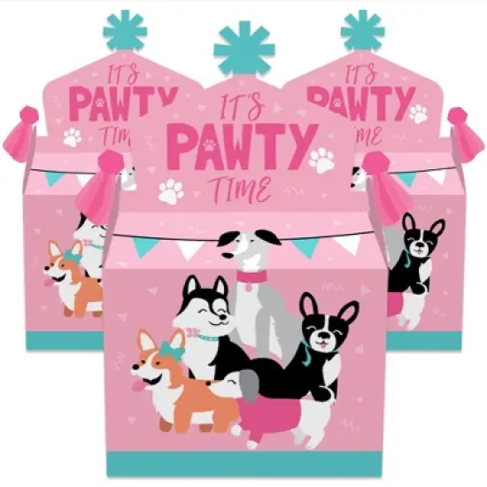 Big Dot of Happiness Pawty Like a Puppy Girl - Treat Box Party Favors - Pink Dog Baby Shower or Birthday Party Goodie Gable Boxes - Set of 12 image {1}