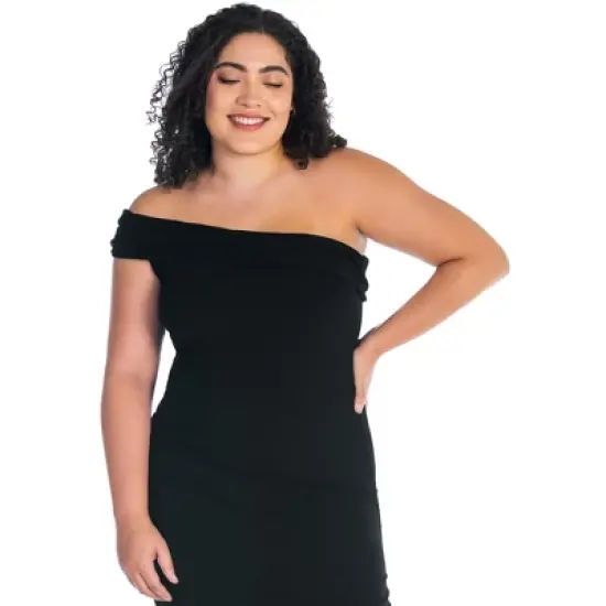 Womens Plus Size Formal One Shoulder Rouched Mermaid Maxi Dress image {3}