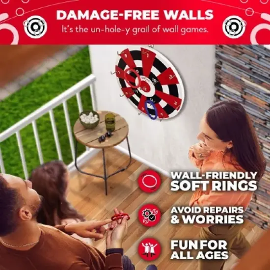 SWOOC Games ‒ Hook Darts Ring Toss Game ‒ Wood Board & Soft Rings ‒ 20+ Games Included For Kids & Adults ‒ Wall Mount Games ‒ Ring and Hook Game image {2}