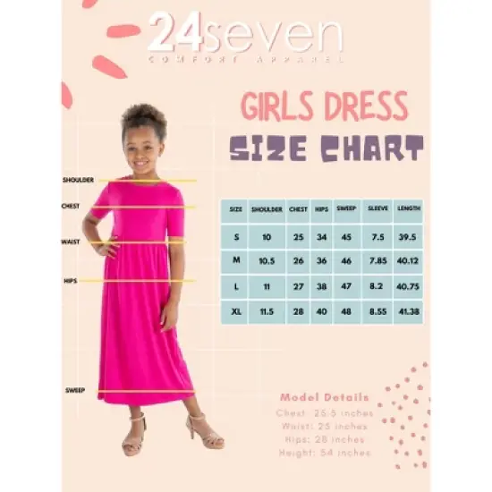 24seven Comfort Apparel Girls Short Sleeve Pleated Midi Dress image {3}