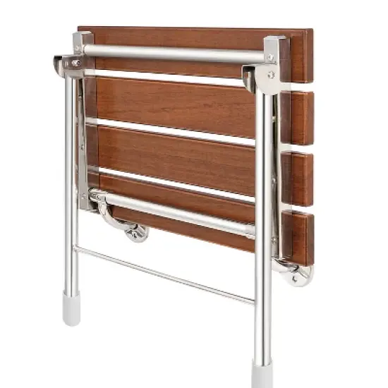 Home Aesthetics Foldable 21.5" Teak Wood Shower Seat Bench with Supporting Legs Wall Mounted image {2}