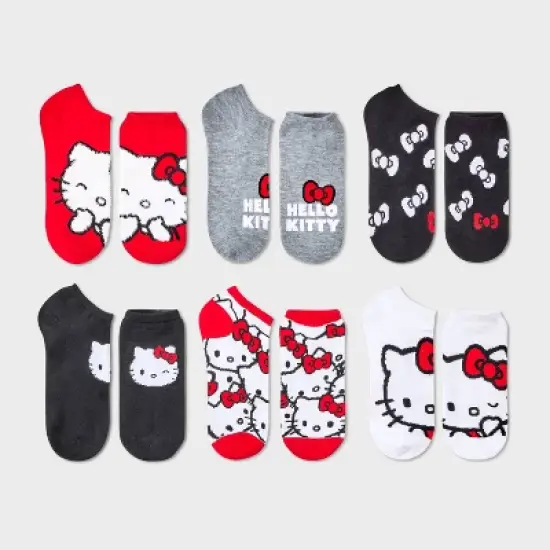 Women's Hello Kitty 6pk Low Cut Socks - Red/Black/Heather Gray 4-10: Knit Polyester, Machine Wash, Tumble Dry image {3}