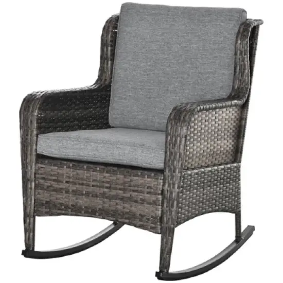 Outsunny Patio Wicker Rocking Chair, Outdoor PE Rattan Swing Chair w/ Soft Cushions, Classic Style for Garden, Patio, Lawn image {3}