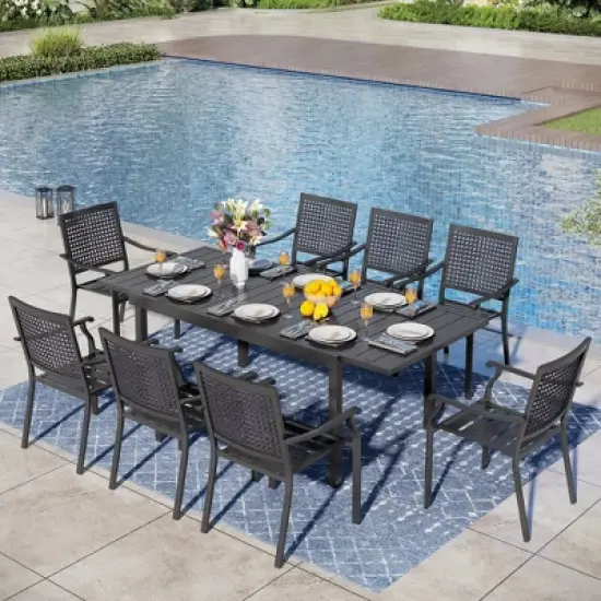 Captiva Designs 9pc Patio Adjustable Steel Rectangle Dining Table & Metal Chairs with Bull's Eye Pattern image {13}