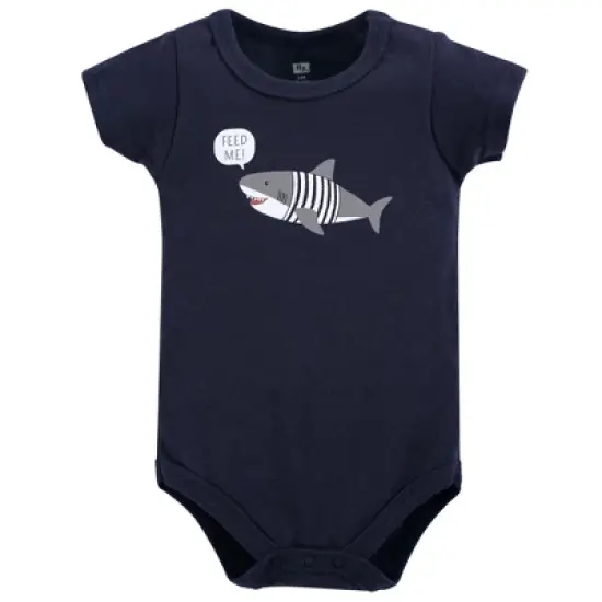 Hudson Baby Infant Boy Cotton Bodysuit, Shorts and Shoe 3pc Set, Blue Shark image {2}