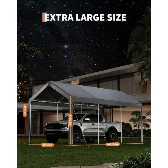 10x20FT Heavy-Duty Carport Canopy &ndash; Galvanized Steel Frame, Waterproof & UV-Resistant (White/Grey/Yellow) image {2}