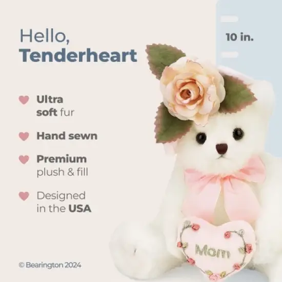 Bearington Mommy Tenderheart White Stuffed Bear, 10 Inch Mother Teddy Bear image {5}