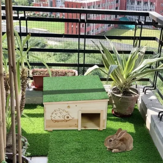 Artloge Large Wooden Hedgehog House Predator Proof Guinea Pig Small Animal Hibernation Shelter Hideout Wood Habitat Nest Box House with Felt Roofing image {9}